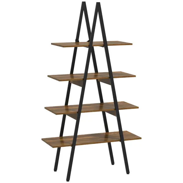 Raft Biblioteca Stil Industrial din PAL si Otel in Forma de A, 92x38.5x166 cm, Maro si Negru HOMCOM | Aosom Romania