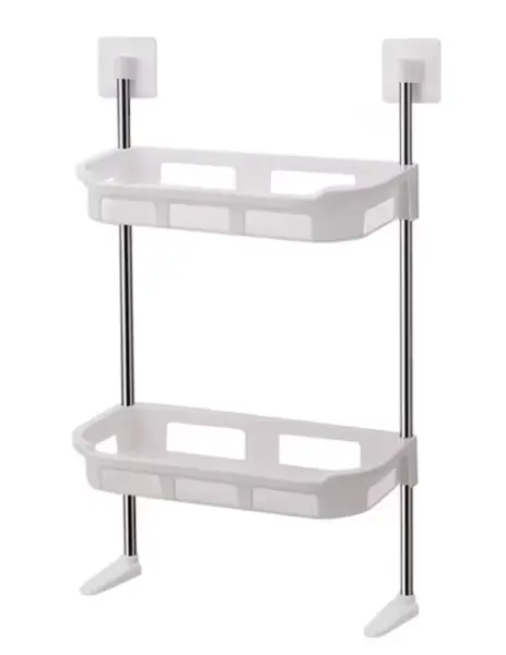 Raft de baie pentru depozitare multifunctional din metal si plastic cu 2 polite dimensiuni 58 x30cm