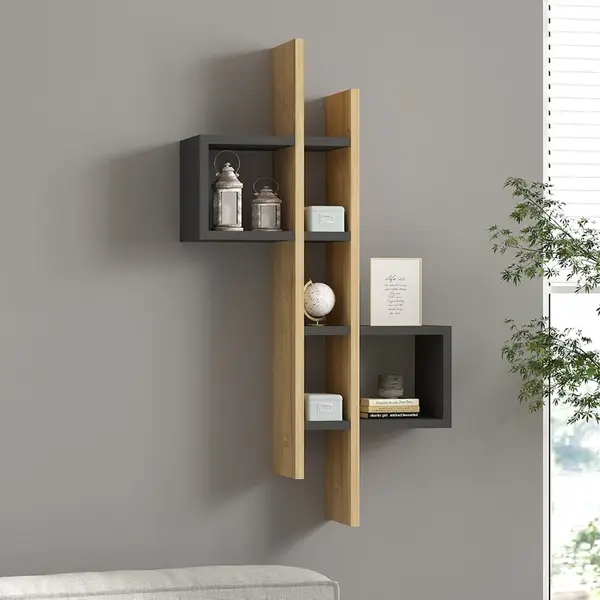 Raft de perete Garel, Pako World, Stejar-Antracit, 53x19x108 cm