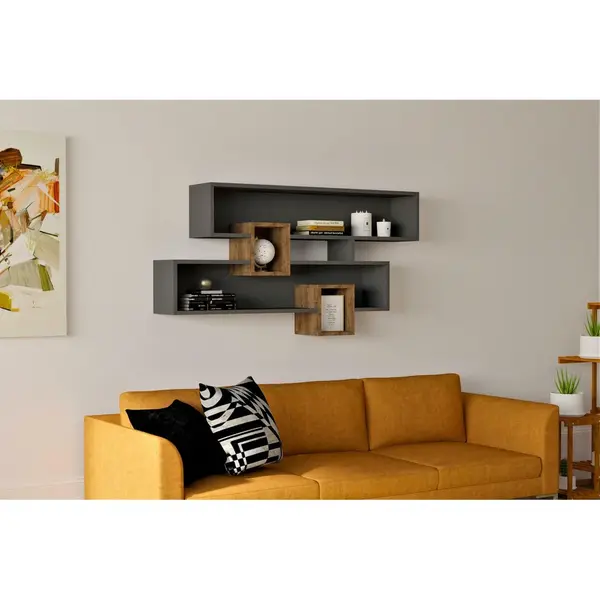 Raft de perete Sema - Walnut, Anhtacite, Nuc, 120x75x22 cm
