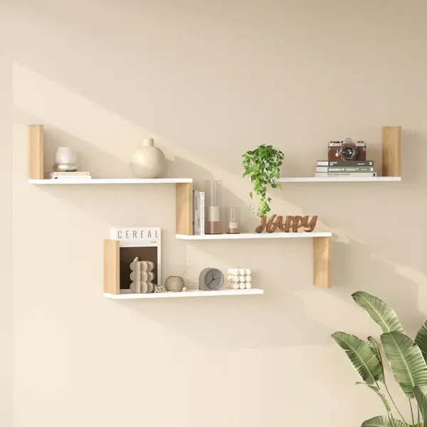 Raft de perete Wall shelf Flear stejar cu antracit color, Antracit - Stejar, 179x15x77 cm
