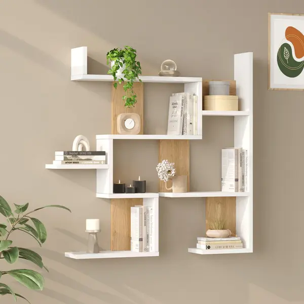 Raft de perete Wall shelf Maze stejar cu antracit color, Stejar - Antracit, 94x15x90 cm