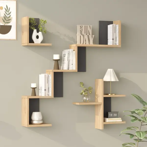 Raft de perete Wall shelf Verso stejar cu antracit color, Stejar - Antracit, 100x15x103 cm