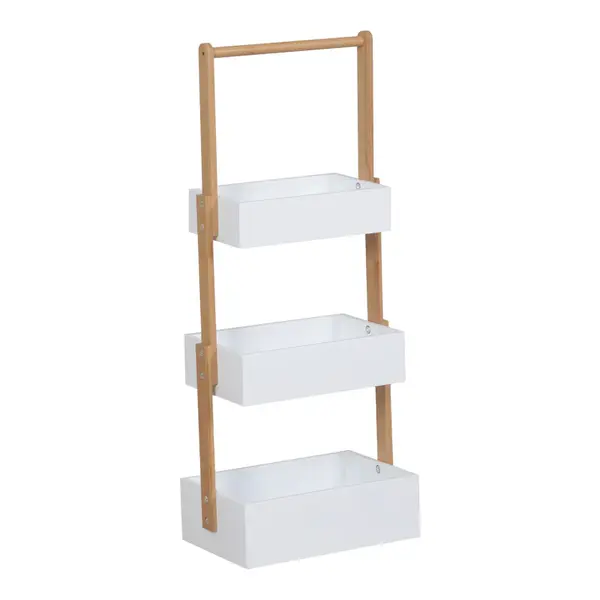 Raft de podea Arvy, Bambus/Alb-Natural, 32x20x75 cm