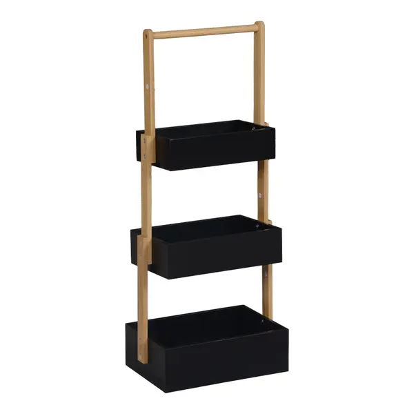 Raft de podea cu 3 etaje Arvy, Bambus, Negru-Natural, 32x20x75 cm
