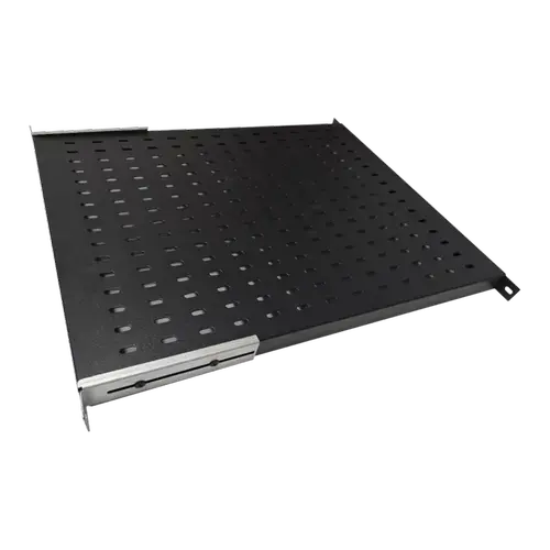 Raft fix cu prindere reglabila 19'' 1U, 340-380mm, universal, fixare fata si spate, pentru rack cu adancime 600mm, sarcina 50kg, DECKRO (Negru)