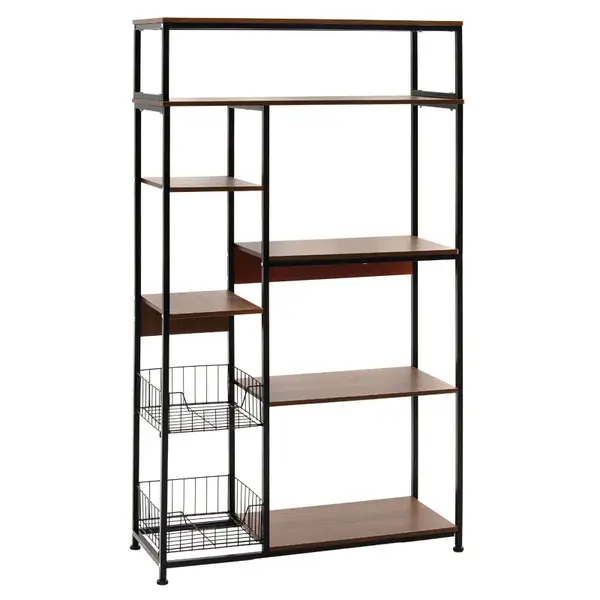 Raft Leena metalizat, negru - nuc, 80x30x142 cm