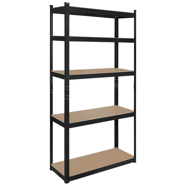 Raft metalic cu 5 polite MDF reglabile, 150 kg/polita, 180 cm, asamblare push-in, negru, Rebel RB-1251B