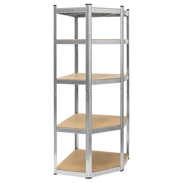 Raft metalic de colt, 5 polite MDF reglabile, 175 kg/polita, 180 cm inaltime, asamblare push-in, argintiu Rebel RB-1254