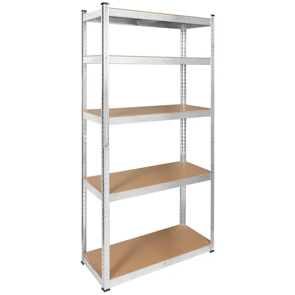 Raft metalic depozitare, 5 polite MDF reglabile, 150 kg/polita, 180 cm inaltime, asamblare push-in, argintiu Rebel RB-1251