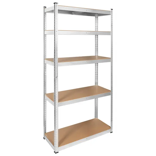 Raft metalic depozitare, 5 polite MDF reglabile, 175 kg/polita, 180 cm inaltime, asamblare push-in, argintiu Rebel RB-1250