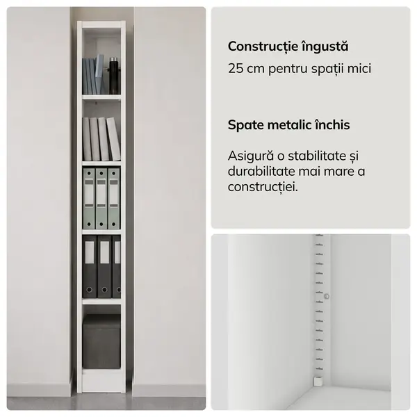 Raft metalic ingust, de arhivare pentru documente alb: TIM 250 x 1850 x 450 mm Raft metalic îngust de arhivare pentru documente, alb, 250x1850x450 mm: TIM