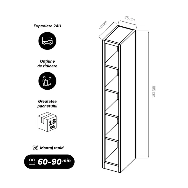 Raft metalic ingust, de arhivare pentru documente gri: TIM 250 x 1850 x 400 mm Raft metalic îngust de arhivare pentru documente, gri, 250x1850x400 mm: TIM
