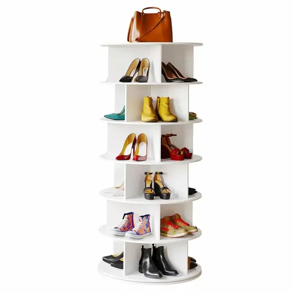 Raft rotativ pentru pantofi, 6 nivele, alb &ndash; Design modern din lemn și plastic