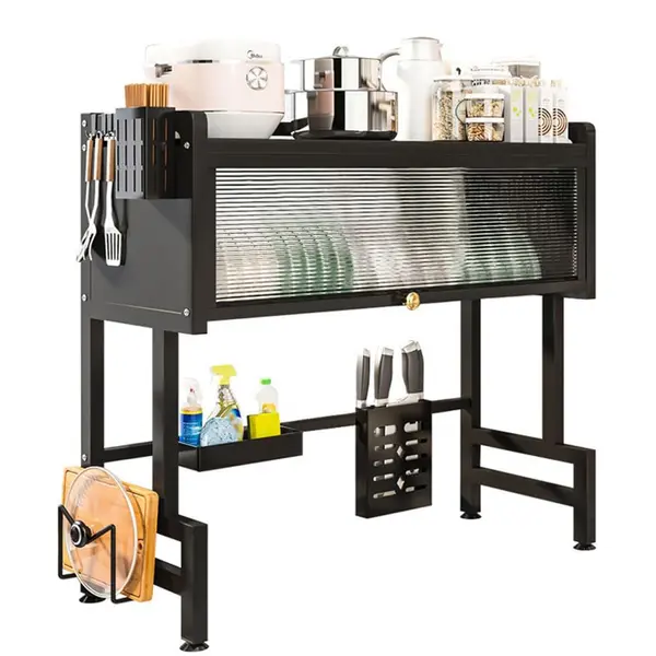 Raft scurgator vase si tacamuri, 85 cm, Negru