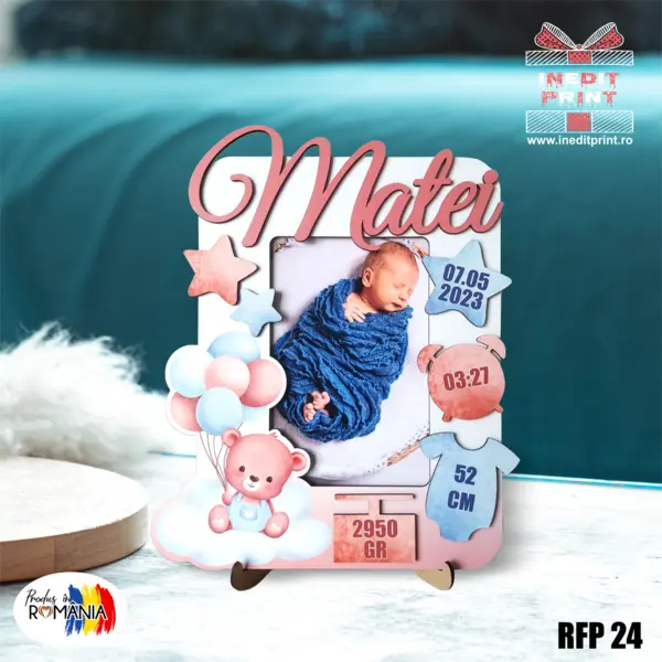 Rama foto personalizata Ursulet Bebe nou nascut RFP24