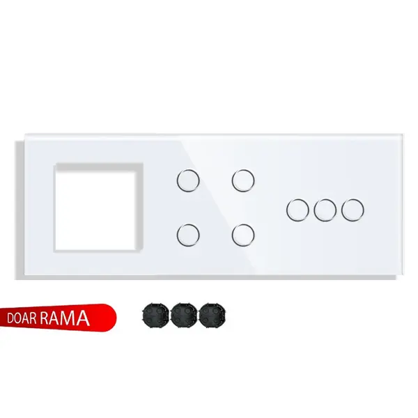 Rama priză din sticlă M1+Panou întrerupător cvadruplu+triplu