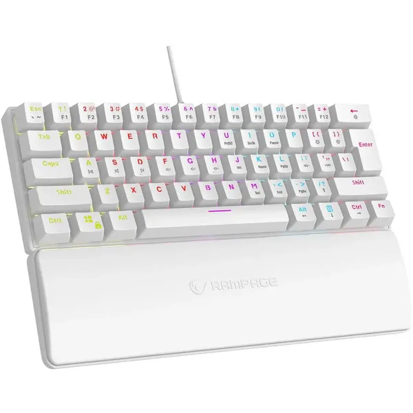 RAMPAGE Tastatura mecanica Rampage Plower K60 WHITE, comutator albastru RGB, Alb