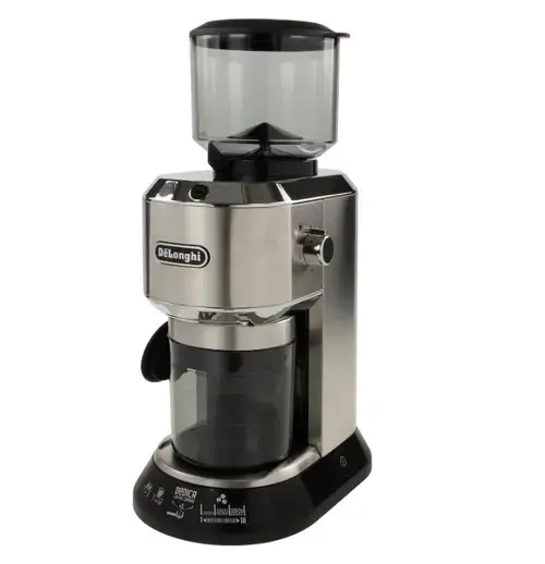 Rasnita de cafea De'Longhi Dedica KG 520M, 150 W, 350 g capacitate dispenser, 170 g cafea macinata, 18 setari macinare (Argintiu/Negru)