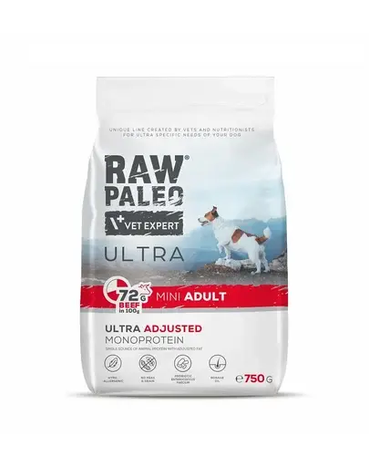 RAW PALEO Ultra Beef Mini Adult 750g pentru caini adulti rasa mica, cu vita
