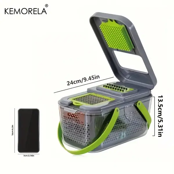 Razatoare multifunctionala pentru fructe si legume, lame din otel inoxidabil, feliere, radere, taietor, maruntitor, separator ou, functie caserola, maner protectie