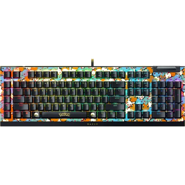 Razer Tastatura Gaming Mecanica Razer BlackWidow V4 X Pokemon Kanto Starters Edition, USB, Chroma RGB, Swtich-uri Green Clicky, Layout US, Negru