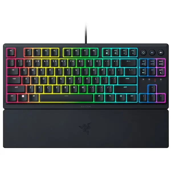 Razer Tastatura gaming mecanica Razer Ornata V3 Tenkeyless, Razer Mecha-Membrane Switches, iluminare Chroma RGB, US layout, material taste ABS cu gravare laser si acoperire UV, Negru