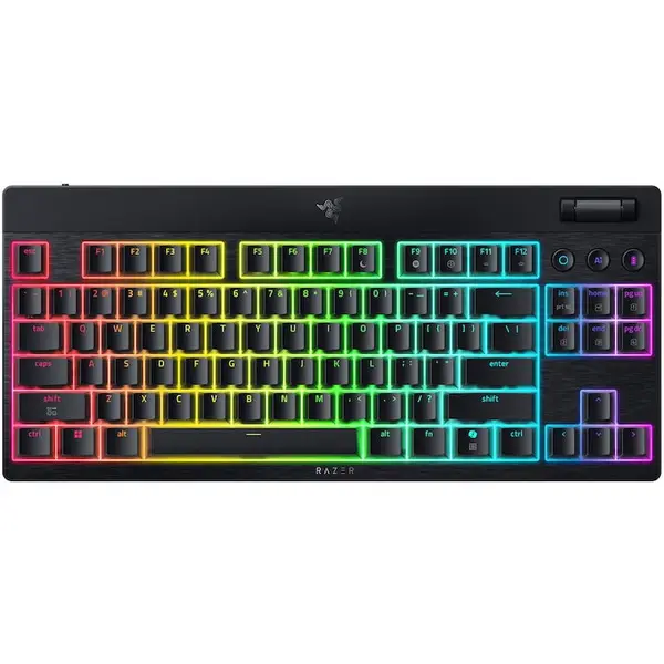 Razer Tastatura mecanica wireless Razer Blackwidow V4 Low profile HyperSpeed TKL, Yellow Linear Switch, 110 taste, iluminare Razer Chroma RGB, negru
