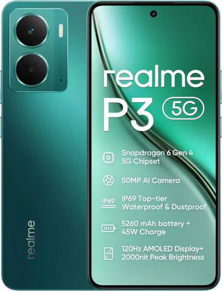 Realme P3, 256GB, 8GB, 5G, Dual Sim, Starlight Green