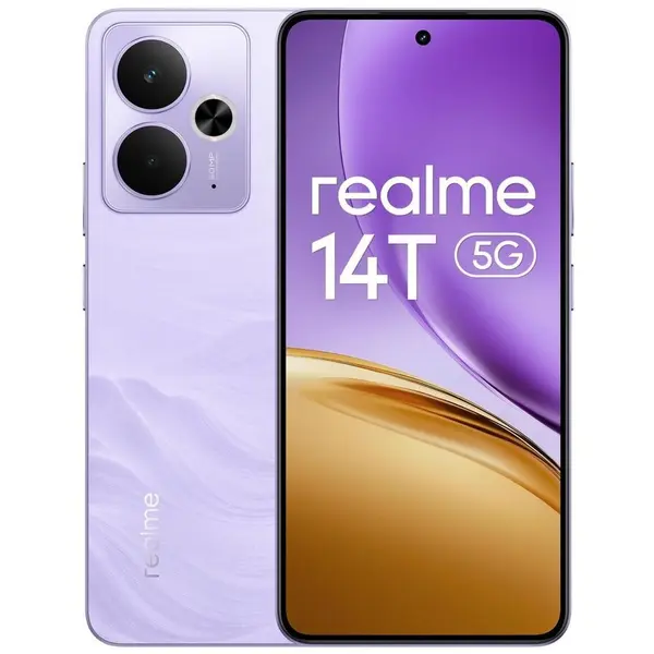REALME Telefon mobil Realme 14T, Dual SIM, 8GB RAM, 256GB, 5G, Baterie Titan 5130mAh, IP69, 120Hz, Violet