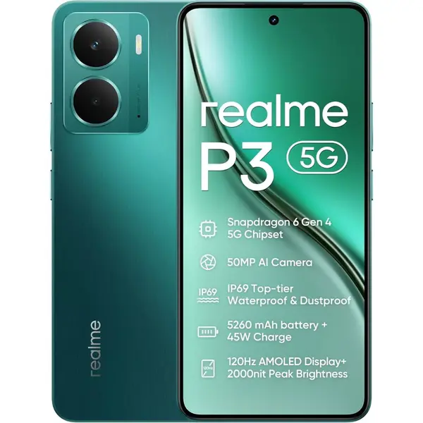 REALME Telefon mobil Realme P3, 256GB, 8GB RAM, 5G, Dual Sim, Starlight Green (Verde)