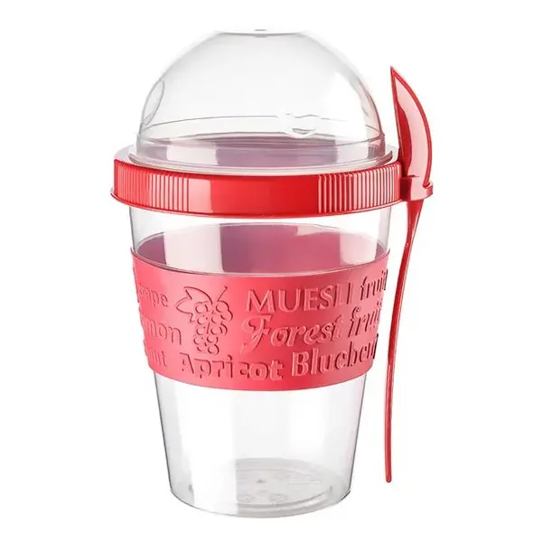 Recipient cu capac si lingura pentru iaurt,plastic,600 ml