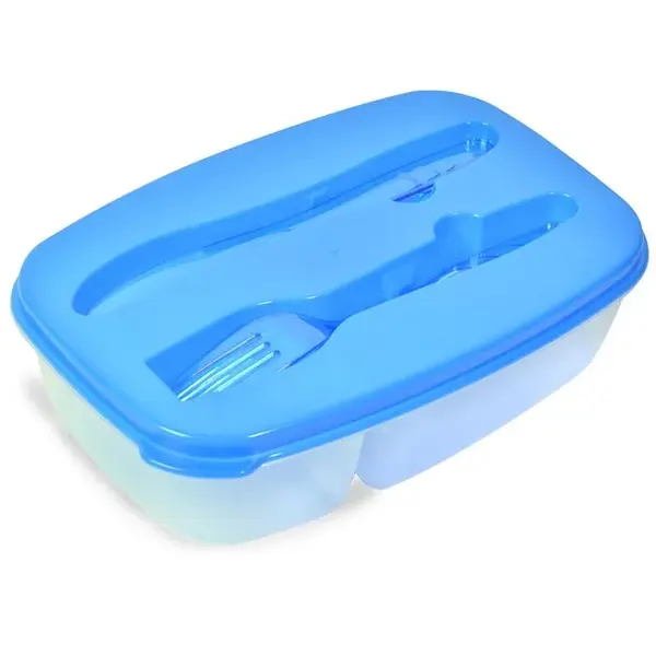 Recipient cu capac si tacamuri incluse,albastru,plastic,1600 ml