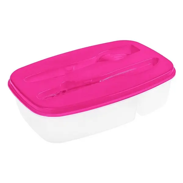 Recipient cu capac si tacamuri incluse,roz,plastic,1600 ml