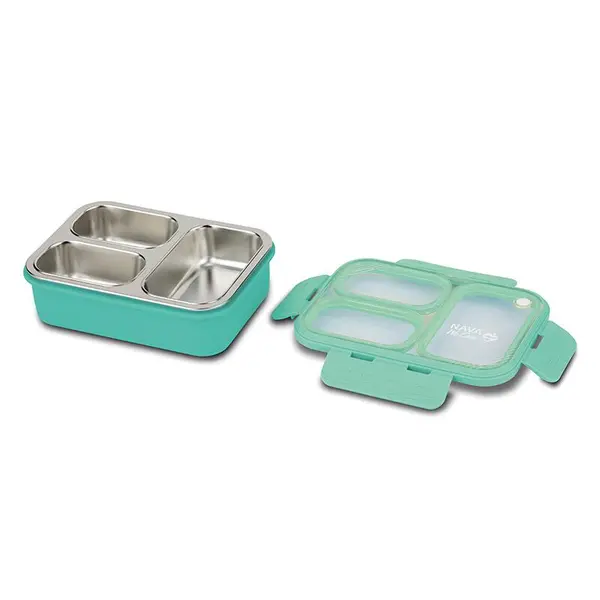 Recipient dreptunghiular pentru alimente Bento din otel inoxidabil We Care Turcoaz 800 ml
