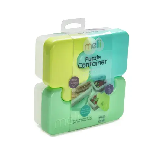Recipient pentru hrana Melii model puzzle, Albastru/Verde