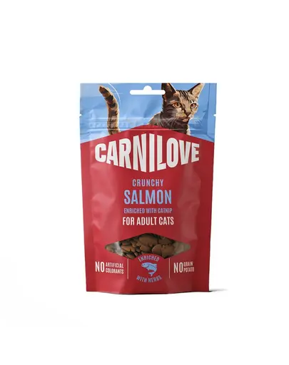 Recompense crocante pisici CARNILOVE Crunchy Snack 50 g cu somon și iarbă-mâței