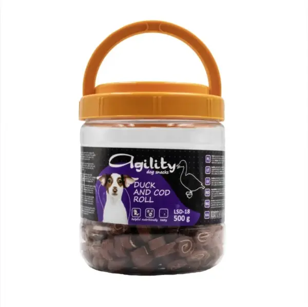 Recompense delicioase pentru caini Agility LSD-18, rulouri cu rata si cod 500g