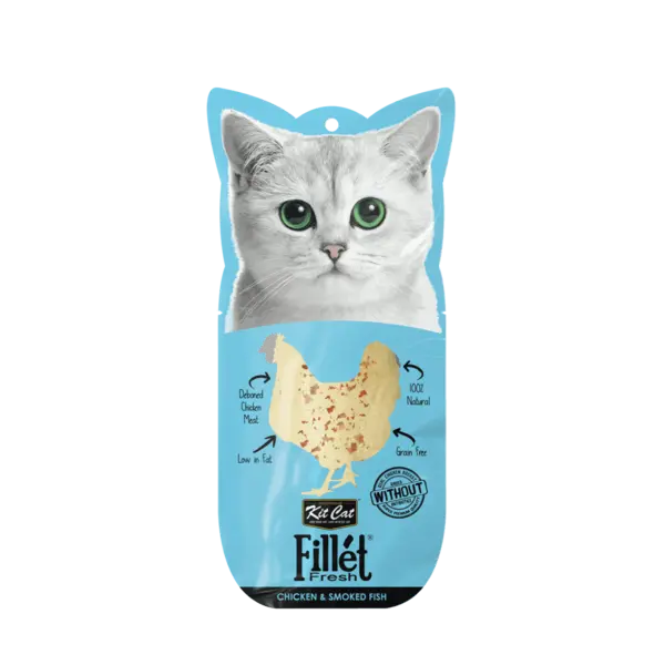 Recompense lichde pentru pisici Kit Cat Fillet Fresh, pui si peste afumat, 30g