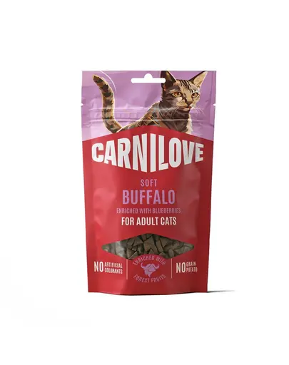 Recompense moi pisici CARNILOVE Soft Snack 50 g cu bivol și afine