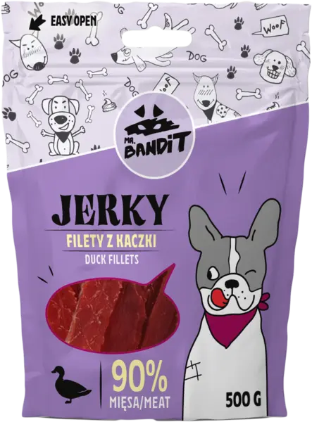 Recompense pentru caini Mr. Bandit JERKY, rata, 80g