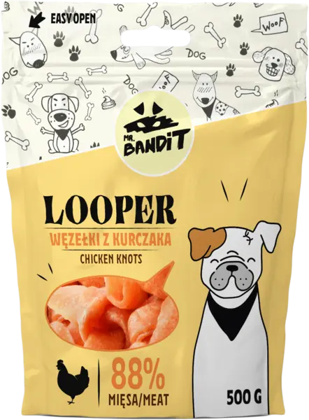 Recompense pentru caini Mr. Bandit LOOPER, pui, 500g