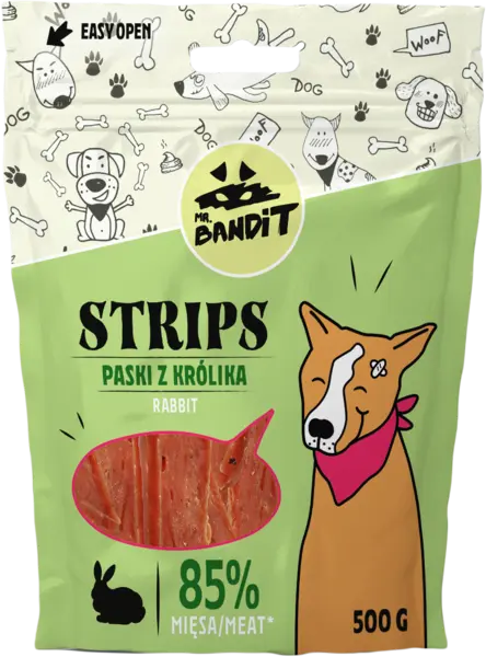 Recompense pentru caini Mr. Bandit STRIPS, iepure, 500g