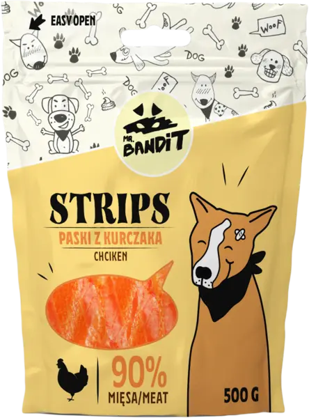 Recompense pentru caini Mr. Bandit STRIPS, pui, 80g
