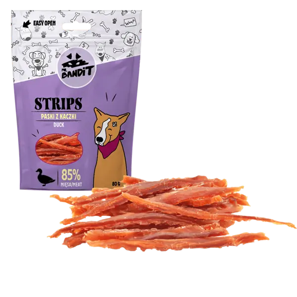 Recompense pentru caini Mr. Bandit STRIPS, rata, 80 g