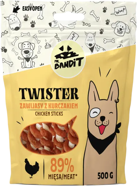 Recompense pentru caini Mr. Bandit TWISTER, pui, 500g
