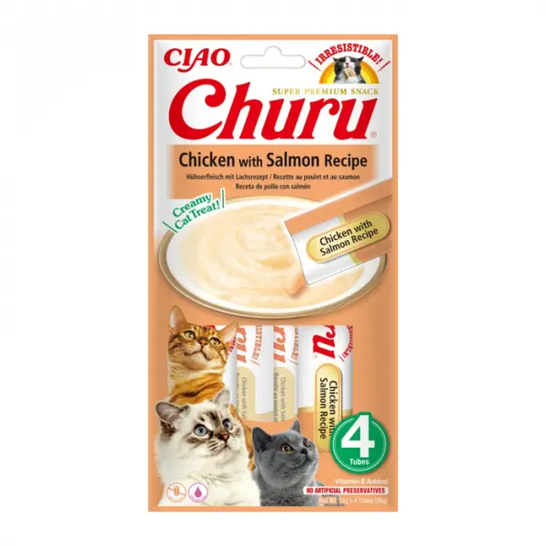 Recompense pentru pisici Churu cu pui somon 4 buc x 14 gr