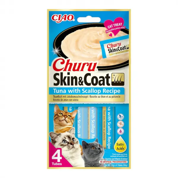 Recompense pentru pisici Churu Skin Coat cu ton scoici 4 buc x 14 gr