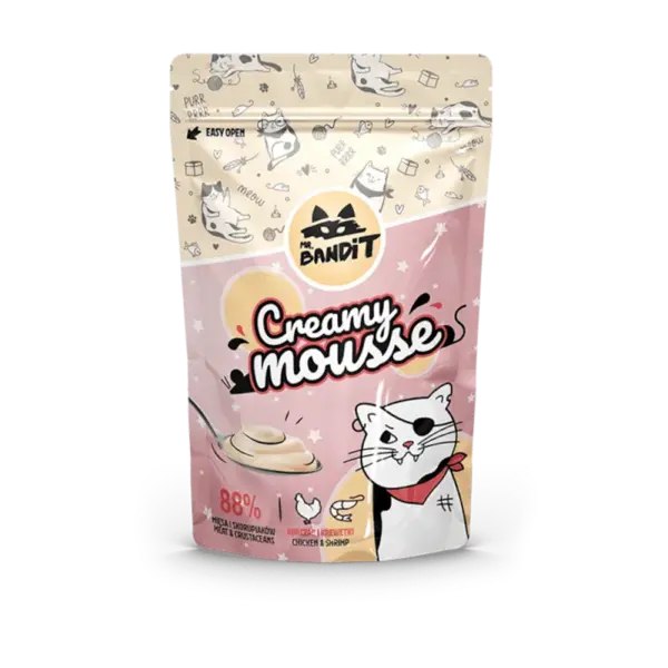 Recompense pentru pisici Mr. Bandit Creamy Mousse cu pui creveti 6 x 10 gr