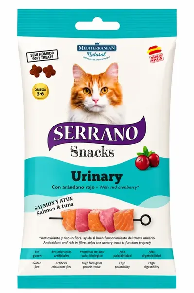 Recompense pentru pisici Serrano Snacks Urinary cu somon ton 50 gr